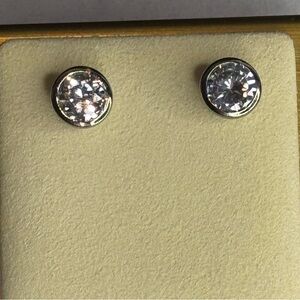 Large Crystal Bezel Set Stud Earrings In Silver Made with Swarovski crystals